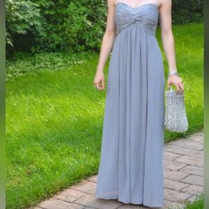 David’s Bridal Gray Empire Strapless Beaded Bodice Chiffon Gown Size 10